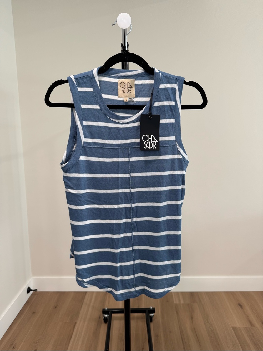 NWT Chaser Striped Muscle Tank Top, Blue and White